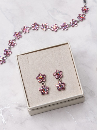 Small Daisy Crystal 2 Drop Earrings - Light Pink